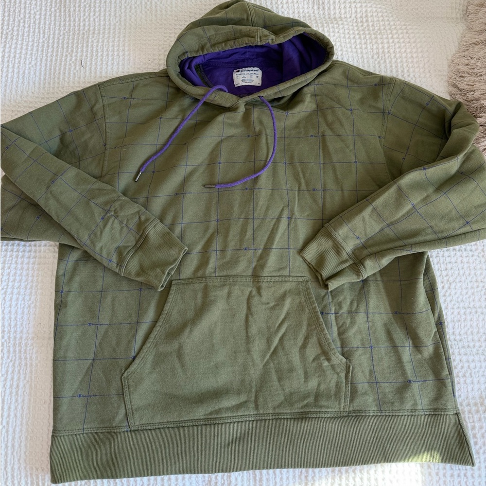 Champion Olive Hoodie with Purple Interior